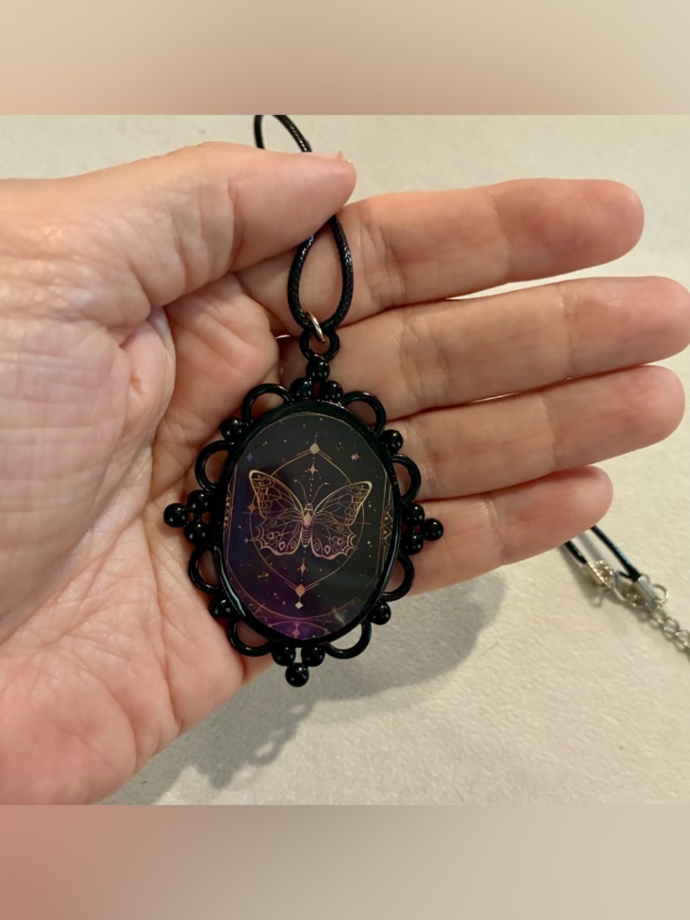 Hand Crafted Black Butterfly Pendant Necklace